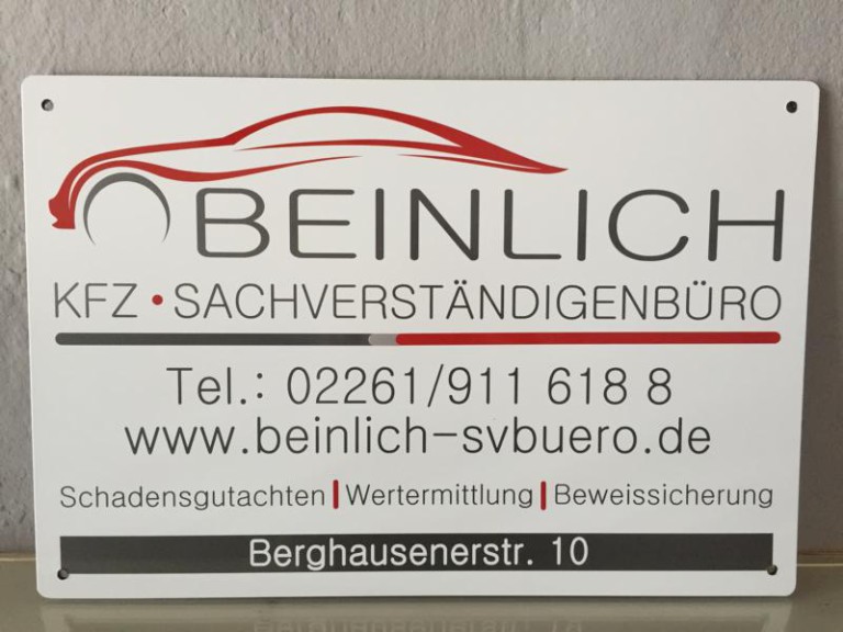Firmenschild des Kfz-Sachverständigenbüros Beinlich