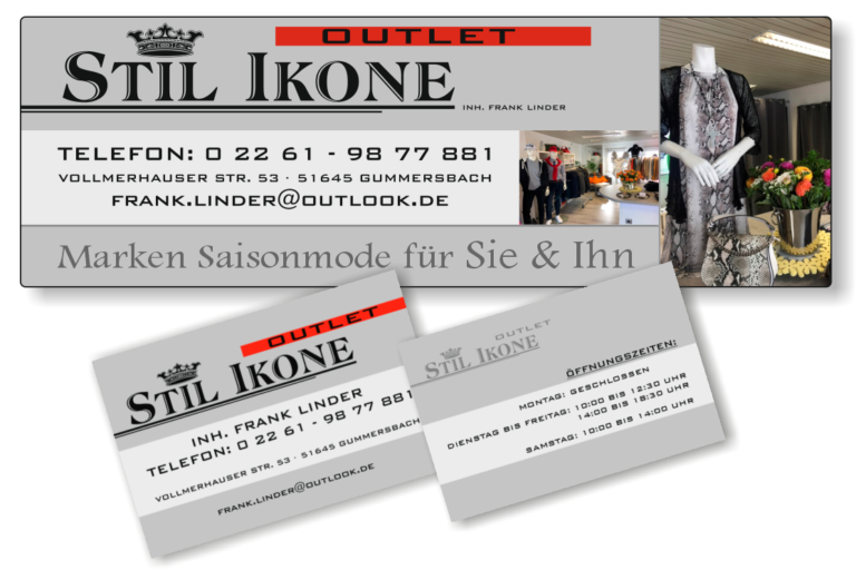 Banner und Visitenkarten für das Outlet Stil Ikone
