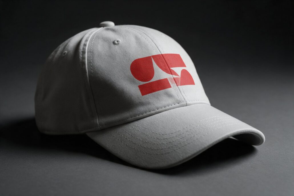 Caps: graue Basecap mit Druck auf der Front